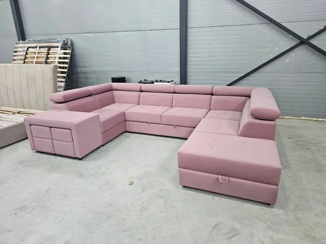 Ugaona garnitura Avangarda u roze štofu, u radionici